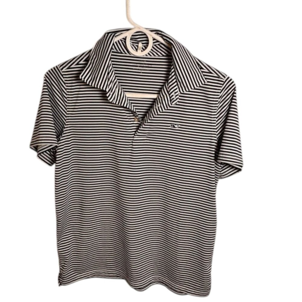 Vineyard Vines Sankaty Stripe Polo Navy White Performance Golf Shirt Stretch Lrg - Picture 3 of 6